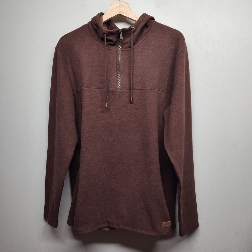 Outpost Makers Hooded Sweater Men M Brown 1/4 Zip Soft Comfort Casual Autumn